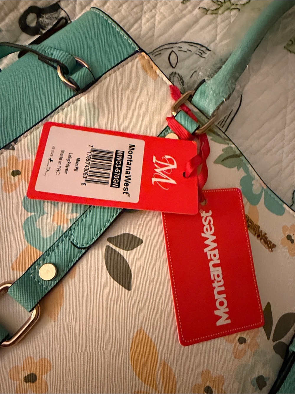 Montana West Floral Tote in White, Aqua and Yellow - Picture 2 of 4
